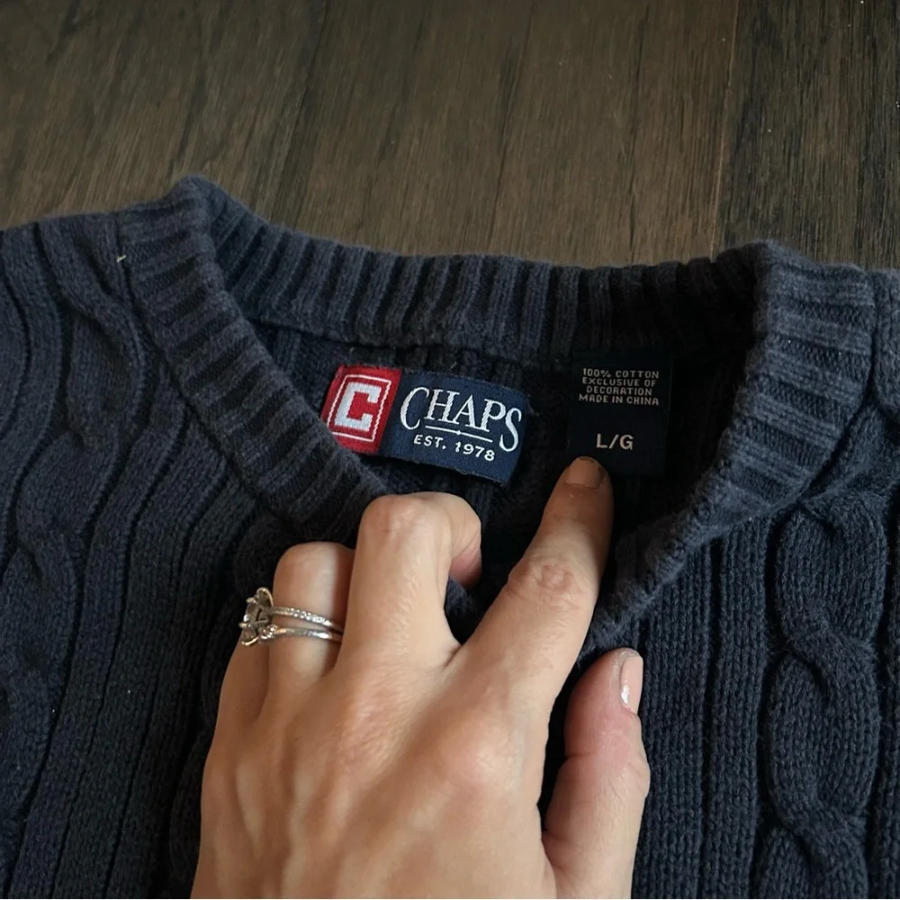 Vintage Preppy Navy Cable Knit Boyfriend Sweater Cotton L - Picture 4 of 7